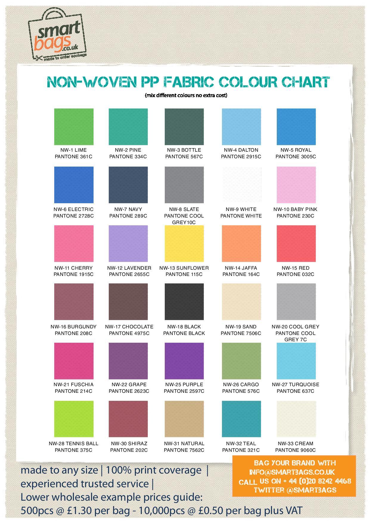 Non-woven PP Bag Colour Chart